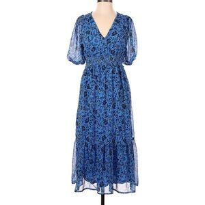 Old Navy Blue floral Waist-Defined V-Neck Midi Dress | Size S